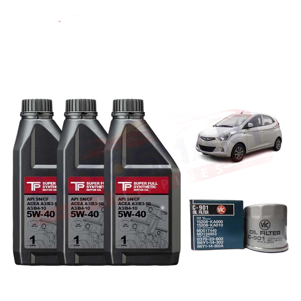 TP Japan 5W40 Hyundai Eon Fully Synthetic Motor Oil 3 Liters Change Oil Package with Vic Filter