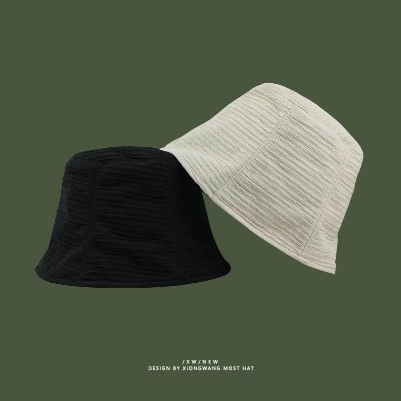 Fisherman Hat Summer korean hat Wrinkled Striped Solid Color Bucket Hat