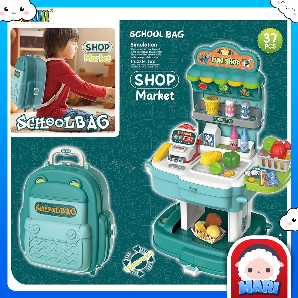 [2 IN 1] BOWA 8779P Supermarket School Bag Suitcase Table Pretend Play
