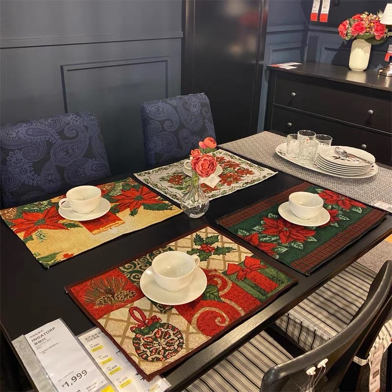 Christmas placemat 30x45cm cotton and linen woven and embroidered home decoration Shopee