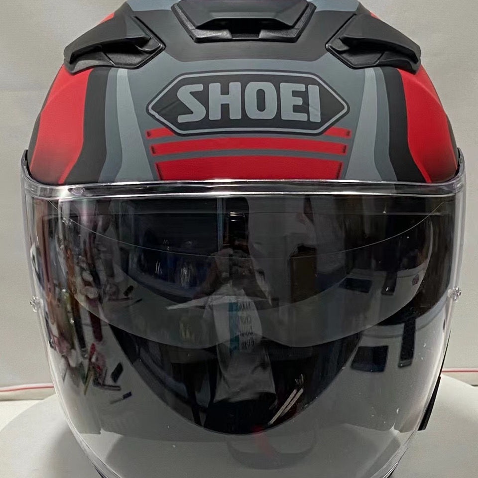 SHOEI half helmet black and red double lens shoei threequarter helmet