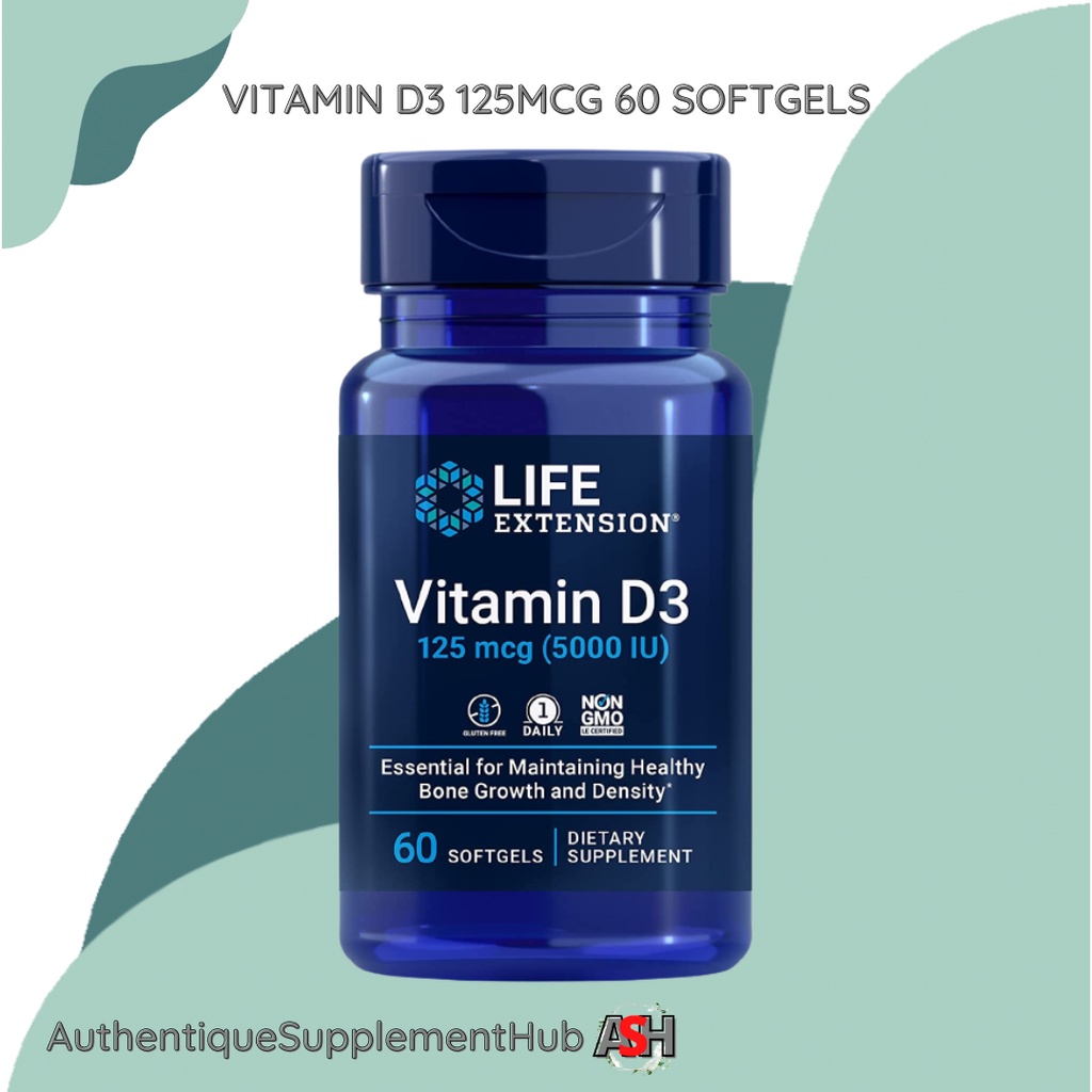 Life Extension, Vitamin D3, 125 mcg (5,000 IU), 60 Softgels Shopee
