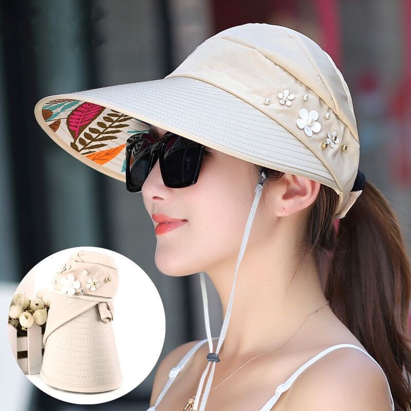 Women Beach Sun Hat Foldable Sun Visor Wide Brim Uv50+ Floral Print Cap Shopee Philippines