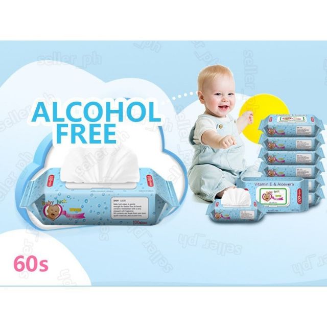 Newborn Kids Clean Care Baby Wipes Alcohol Free Wet Wipes With Cover 60sheets /1 pack Shopee