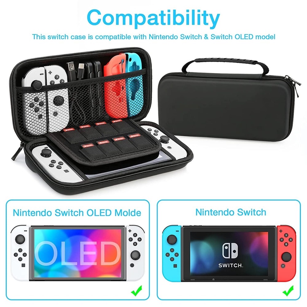 Nintendo Switch Carry Case Screen Protector Film Hard PC Thumb Caps