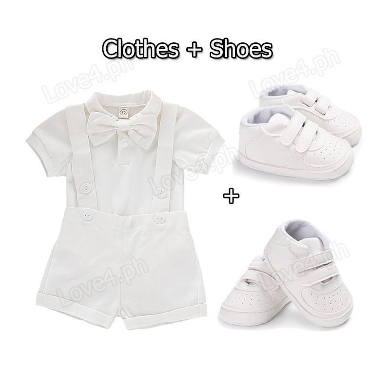 Baptismal Baby Boy Outfit Set and Shoes Newborn Christening Clothes for