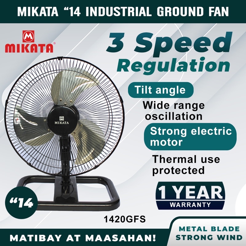 Mikata Industrial Ground Fan 14 inches 3 Blade Metal Blades 1420 GFS