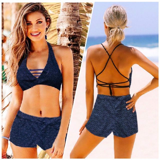 Womens Plain Bikini Set Top Shorts Swimsuit Shopee Philippines