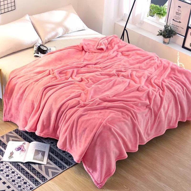 Plain Blanket Polyester Machine Washable Soft Warm Solid Coral Fleece Bedspread Cover ( C3