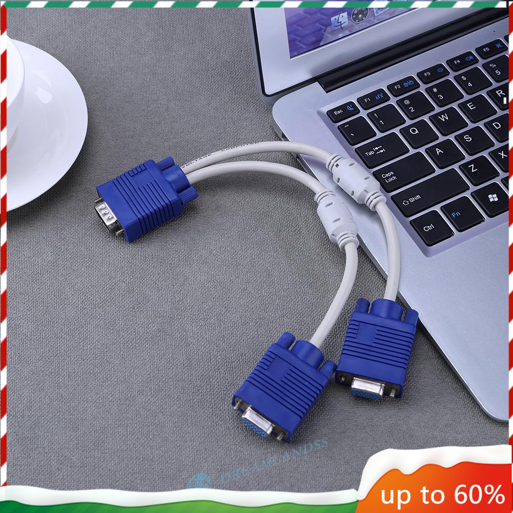 Original VGA Splitter Cable Dual 2 Monitor 15pin Two Ports Male To