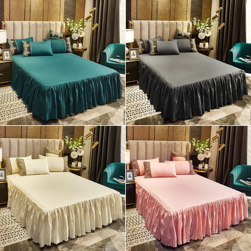 Unimont Light Luxury Bed Skirt Bedspread Queen King Size Bedsheet Soft