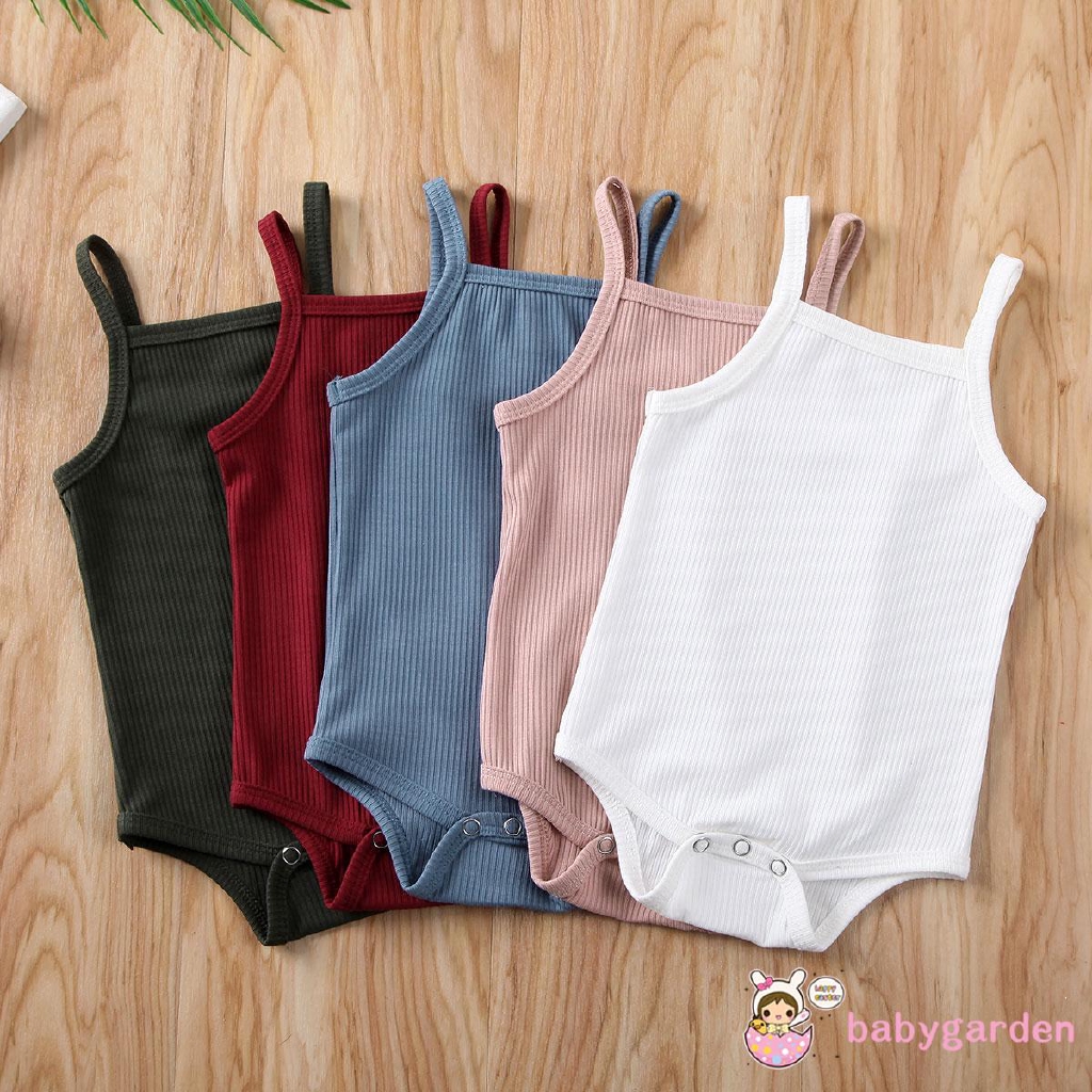 (Babygarden)Baby Girl Romper Summer Sleeveless Pure Color Casual