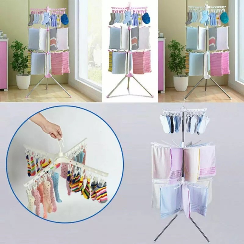 3 Tier Foldable Baby Clothe Drying Rack And Hanger Laundry Hanger Baby