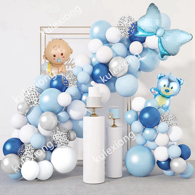 74Pcs Happy Christening Balloons Party Decoration Blue Pink Balloon Arch Garland Kit Boy Girls