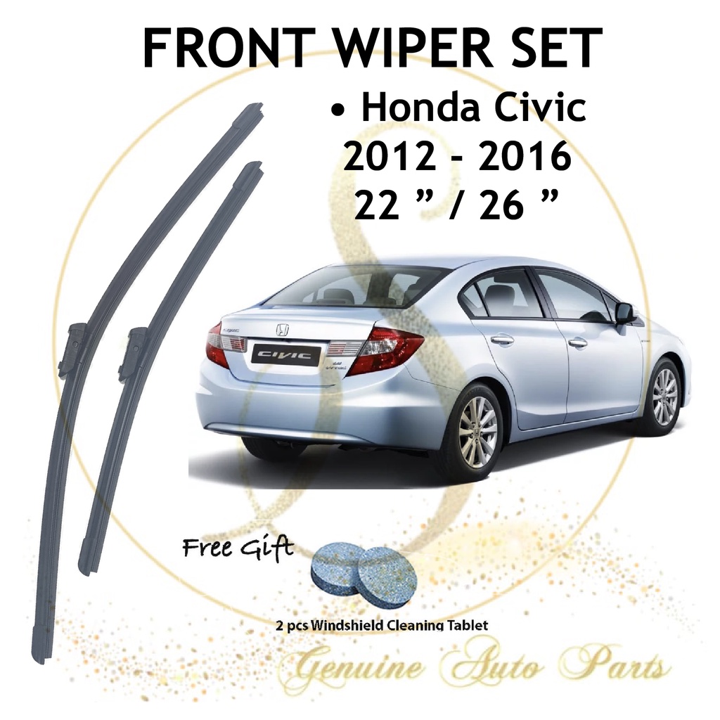 HONDA CIVIC WIPER BLADE SET 20122016 JAPAN TECHNOLOGY 22'' / 26'' FREE