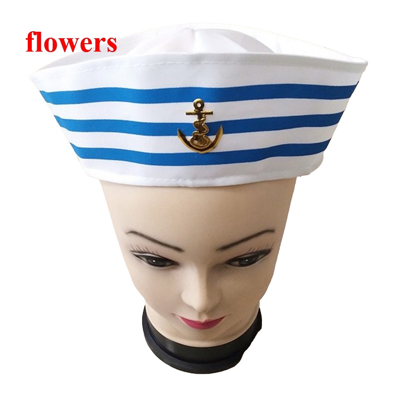 flowers Womens Sailor Hat Navy White Sailor Hat Costume Accessory