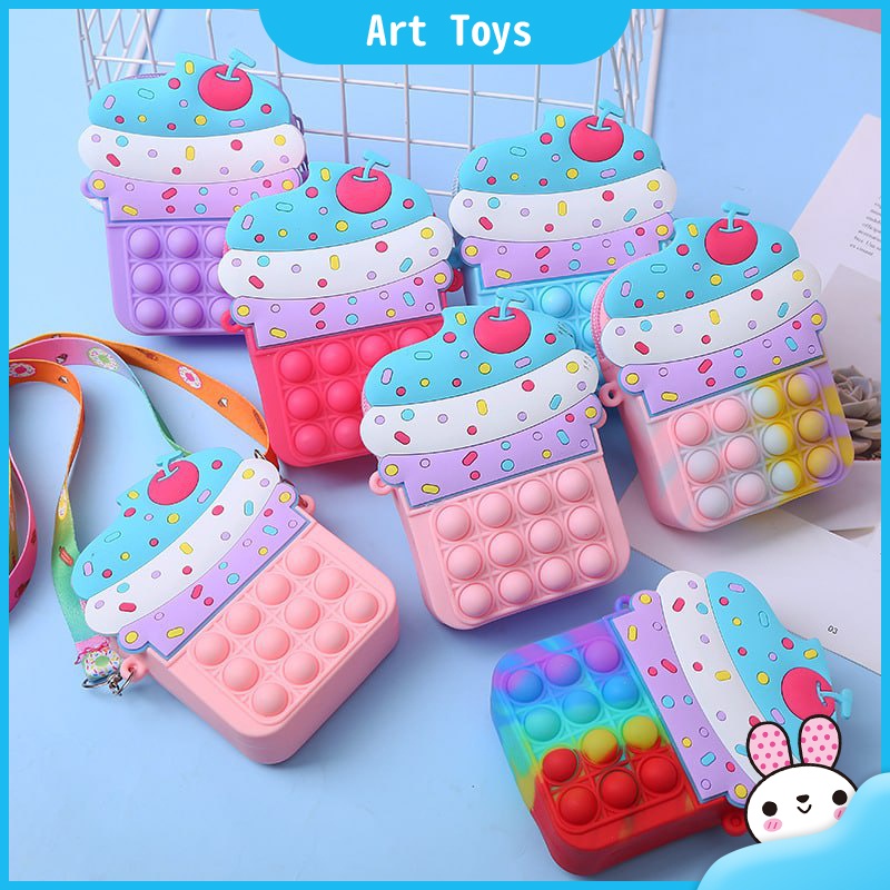 Pop It Bag New Design Silicone Fidget Toy Coin Purse Kawaii Ice cream