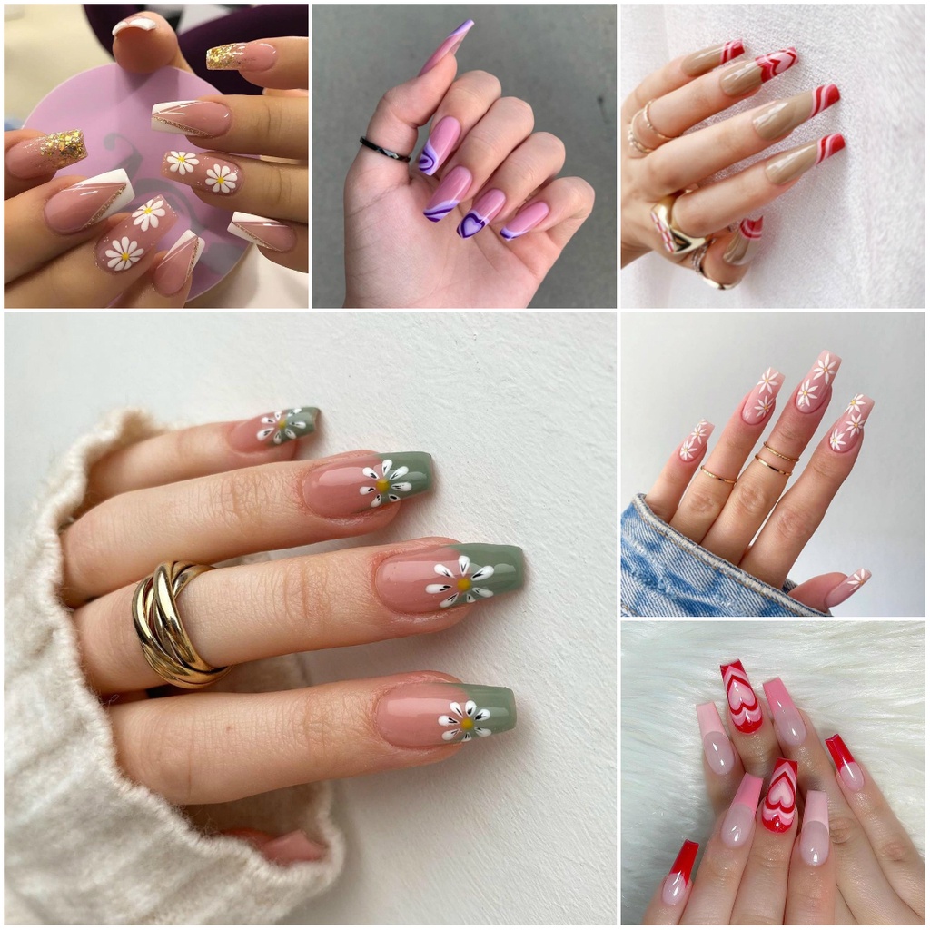 Fake Nails Set with Glue/24PCs Fake Nails Design Sense Chic Style Fake