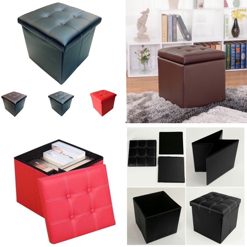 Storage Box Chair Ottoman Leather Foldable Storage Stool Footrest Seat