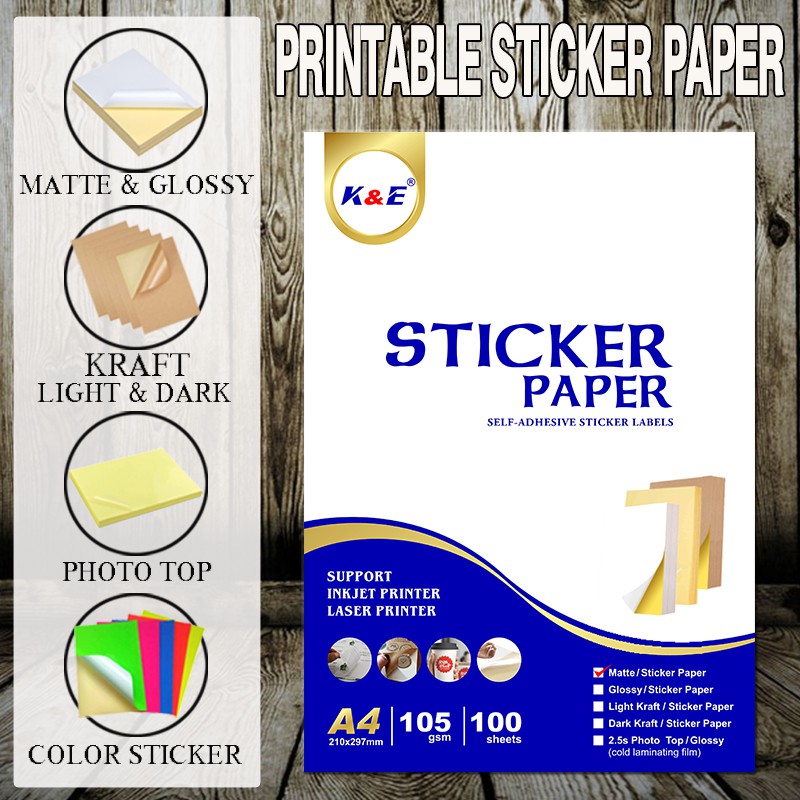 K&E A4 Printable Sticker Paper Matte/Glossy Colored Sticker Paper Kraft