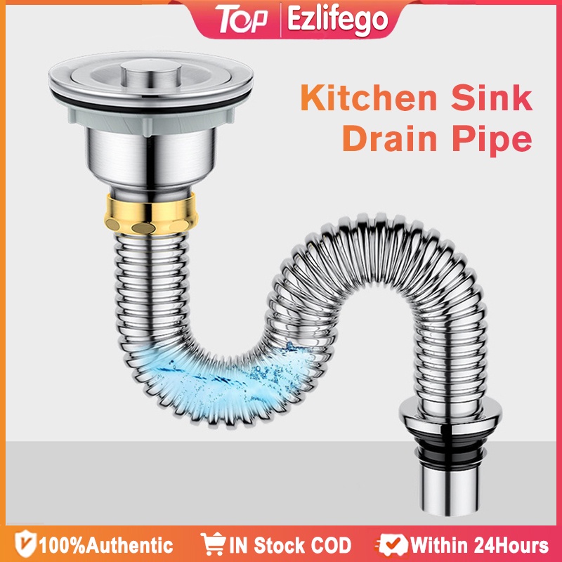 Kitchen Sink Drain Pipe Stainless Steel Washing Basin Sink Drain Pipe