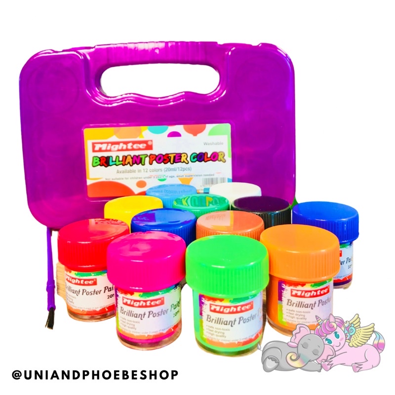 Mightee Brilliant Poster Paint with Brush and 12 colors tube Shopee