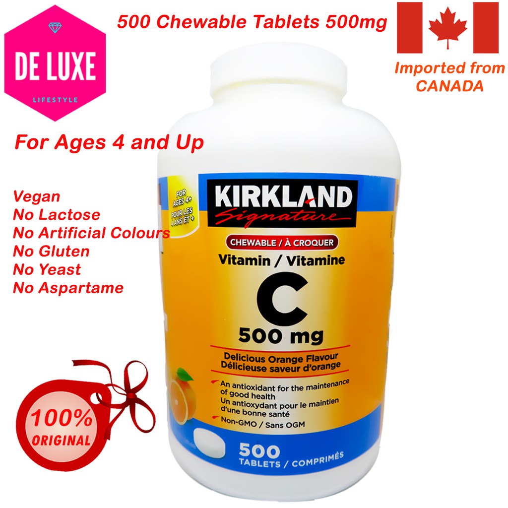 AUTHENTIC Kirkland Vitamin C 500mg 500 Chewable Tablets for Ages 4 and
