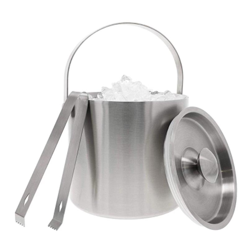 Portable Double Wall Ice Bucket 1.3L Stainless Steel Ice Bucket With