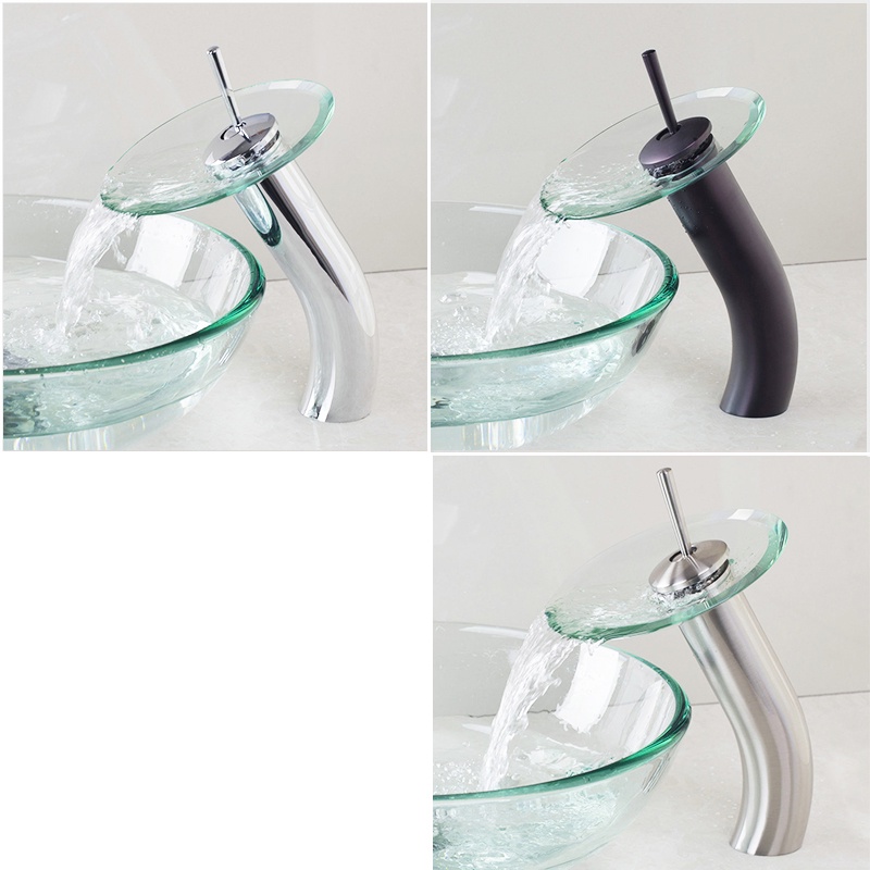 Nickel Brushed Chrome Polish Black ORB Transparent Tempered Waterfall