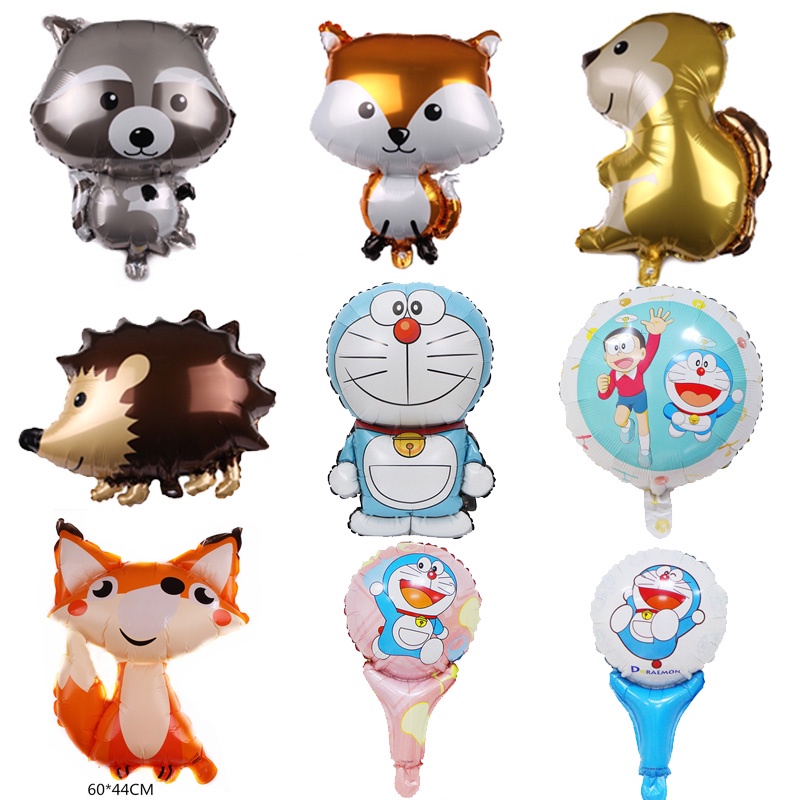 Doraemon Balloons, Doraemon, Raccoon, Fox, Hedgehog, Squirrel Animal