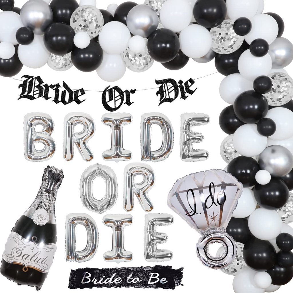 JOLLYBOOM Bachelorette Party Decorations Black and Silver Bride or