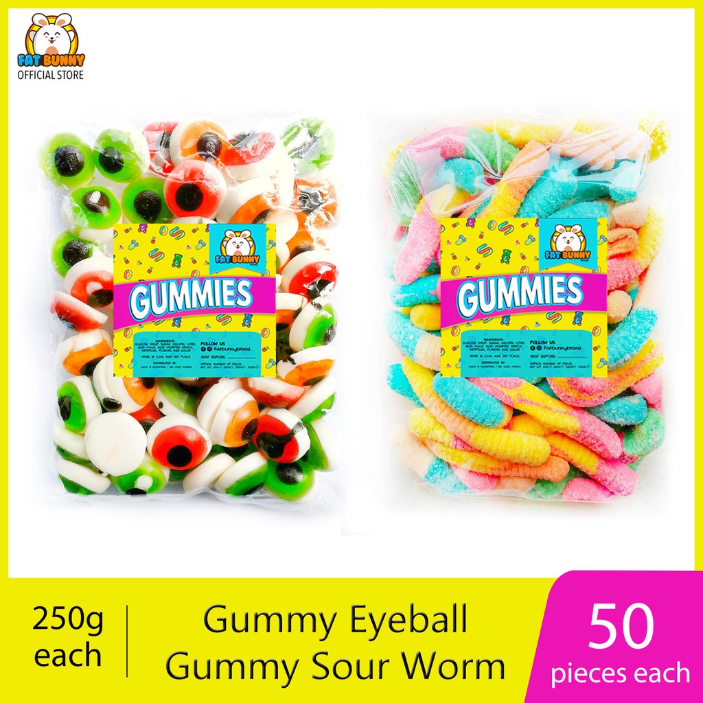 Fat Bunny Gummies (2) Packs Gummy Eyeball 250g and Gummy Sour Worm