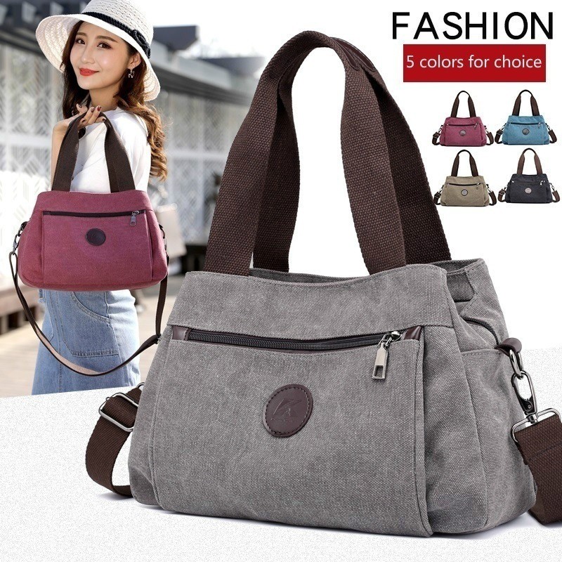Women Pure Color Canvas Shoulder Bag Casual Hobo Handbag Messenger