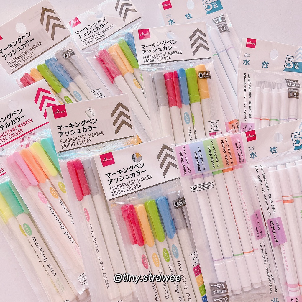 Daiso Korea / Japanese Marker / Highlighter Set Tiny Strawee Shopee