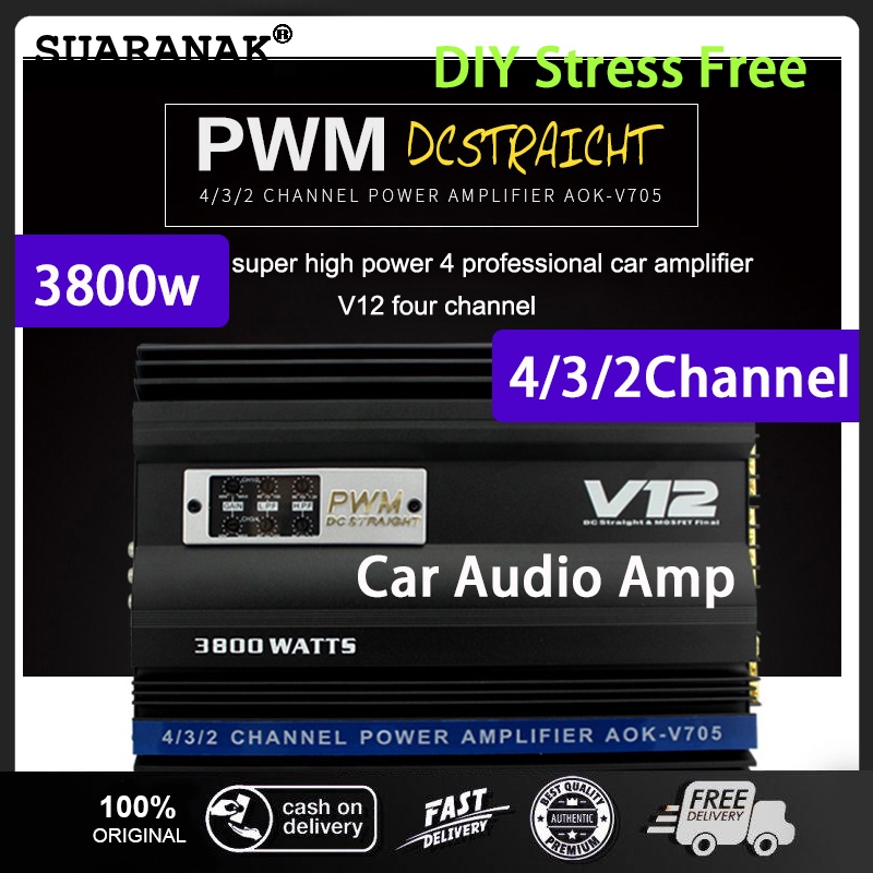 Car Audio Power Amplifier 3800W 12V MOSFET Car Amplifier FullRange 4