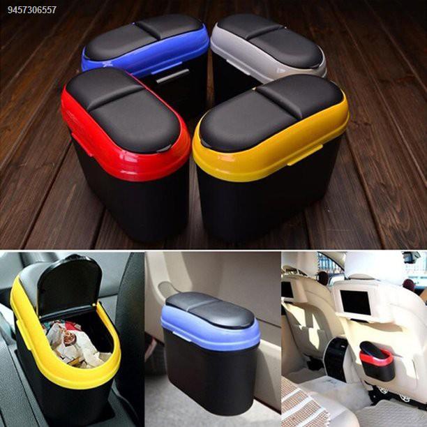 Portable Car Trash Can Bin Double Opening Trash Can Storage Waste Bin