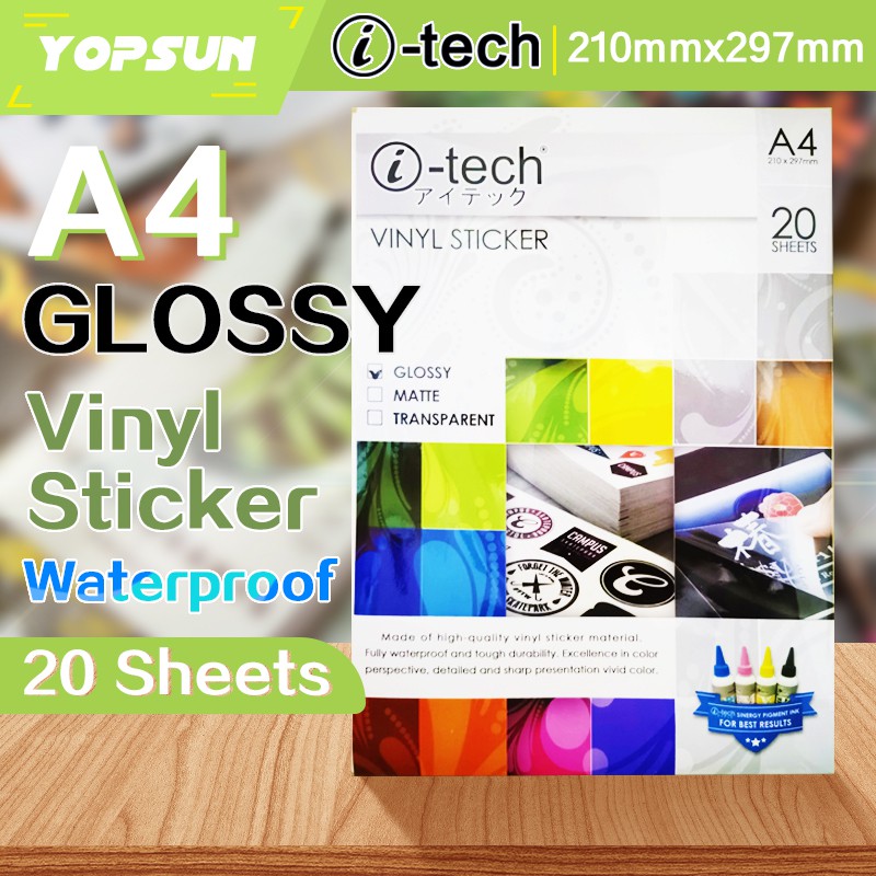 Vinyl Sticker Waterproof A4 Matte Glossy Transparent 20Sheets High Quality ITech Brand