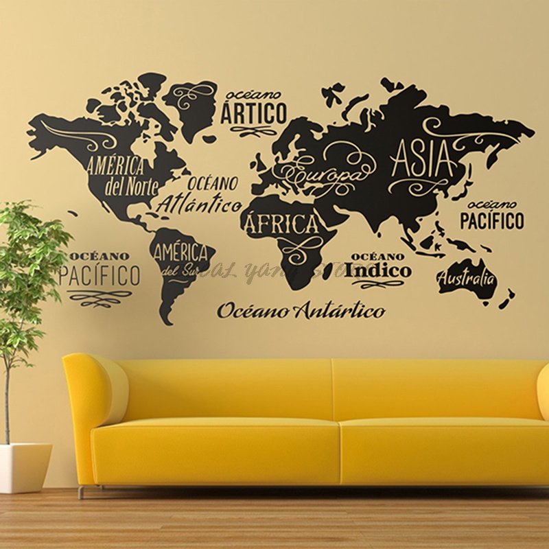 Large World Map Wall Decal Outline World Map Sticker Home Bedroom