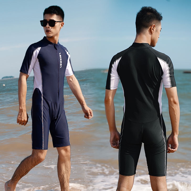 Men's One Piece Plus Size Swimsuit Quickdrying Short Sleeved Five