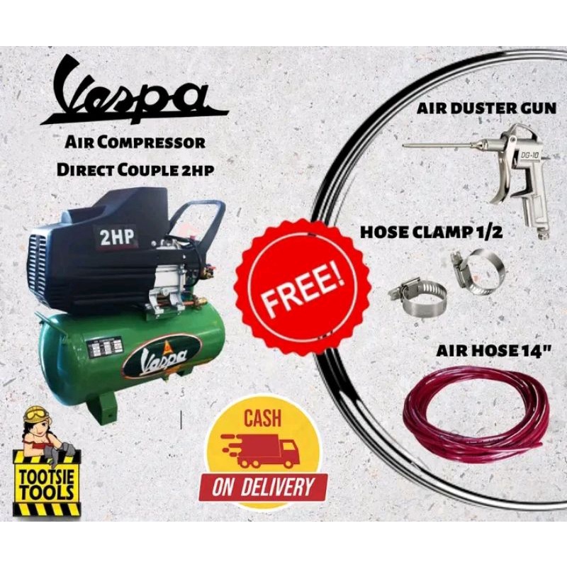 VESPA Air Compressor 2hp Direct Couple (FREE Air Duster, hose clamp and