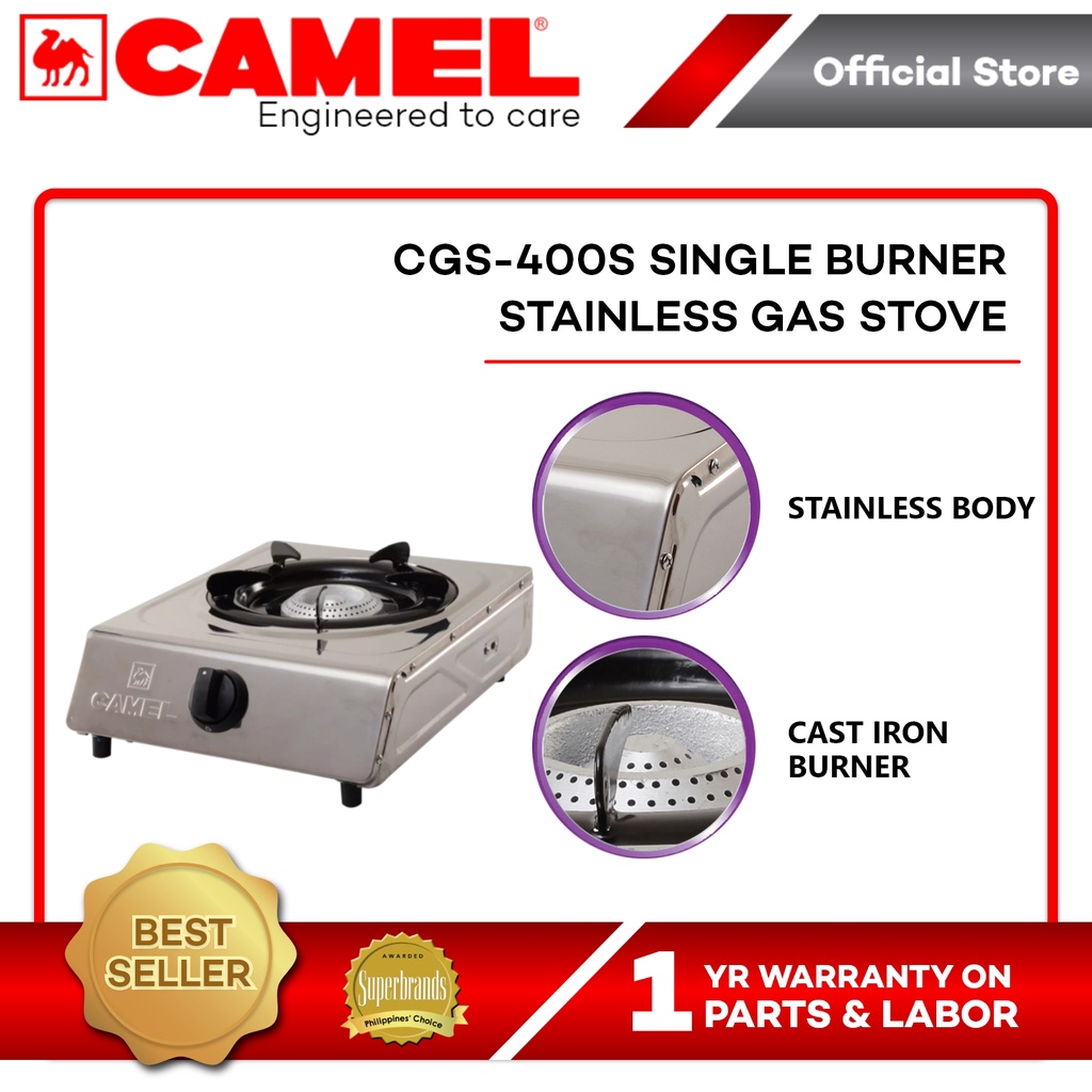 Camel CGS400S Single Burner Stainless Gas Stove with Free Hose
