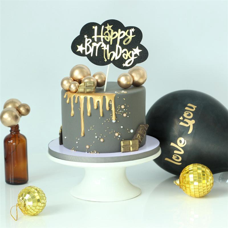 5PCS Golden Ball Cake Decoration Birthday Party Cake Topper Creative