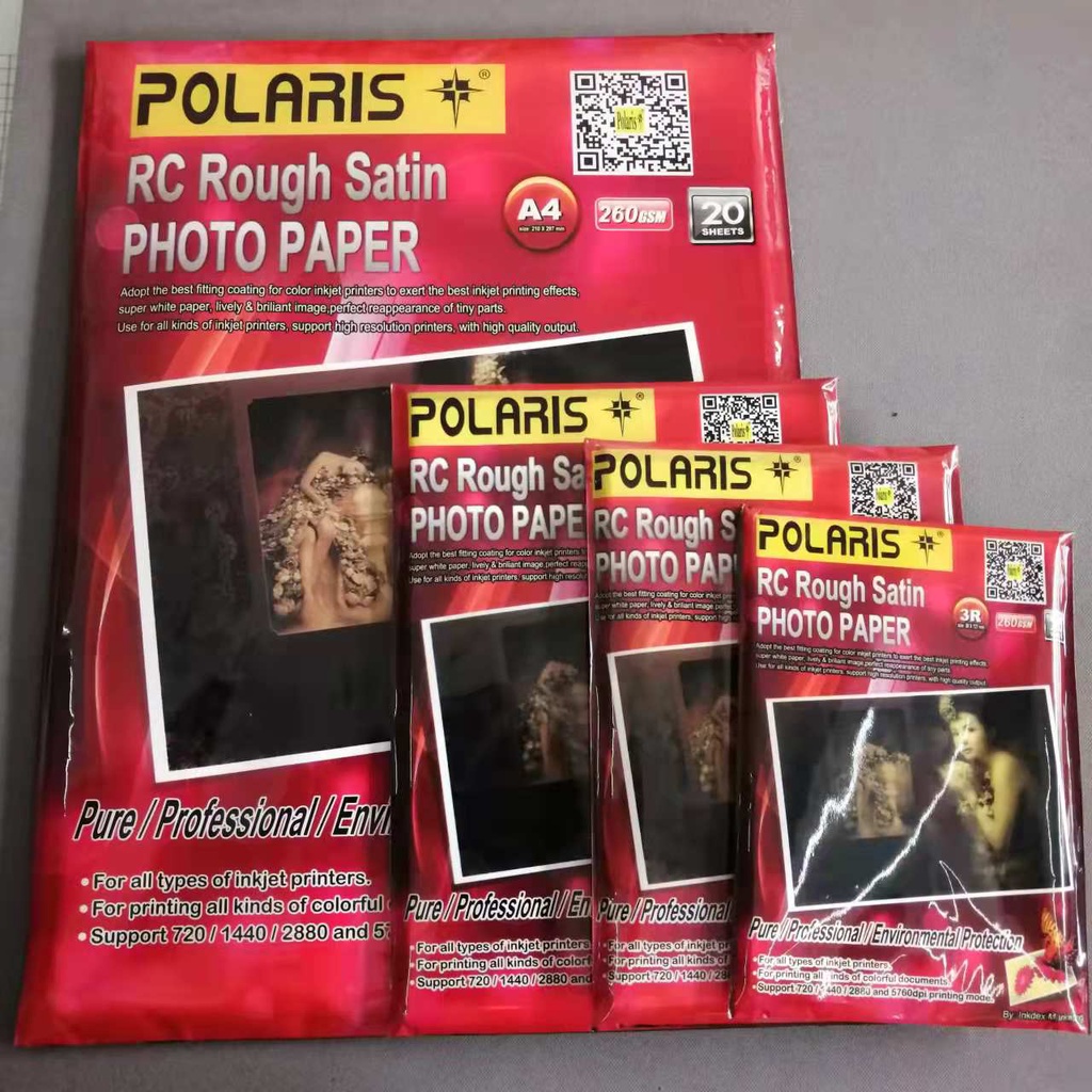 Polaris RC SATIN photo paper All size(A3/A4/5R/4R/3R) 260gsm , 20sheets/pack inkjet printer