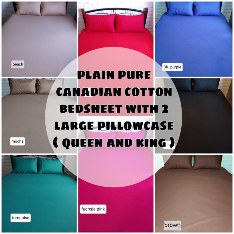 3 in 1 plain canadian cotton bedsheet with 2 large pillowcase ( QUEEN