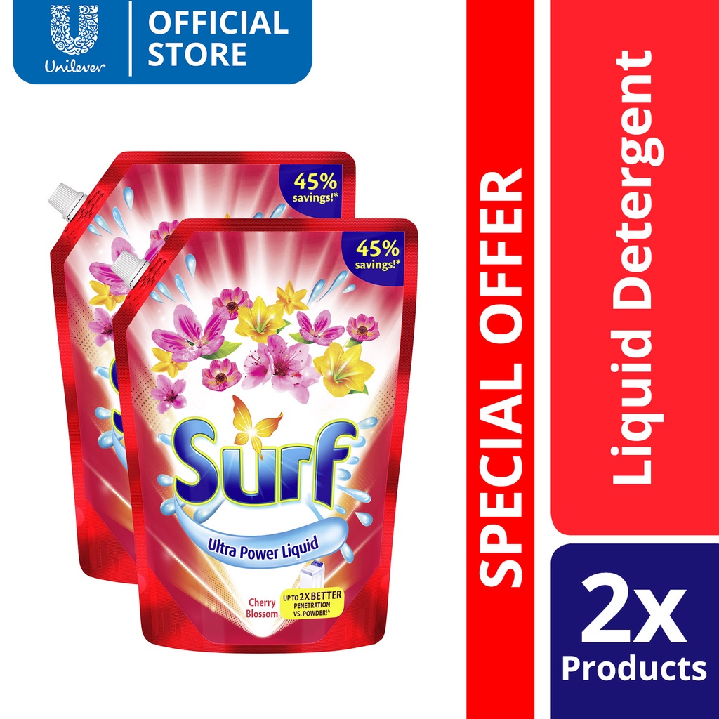 Surf Laundry Liquid Detergent Cherry Blossom 2.5L Pouch 2x Shopee