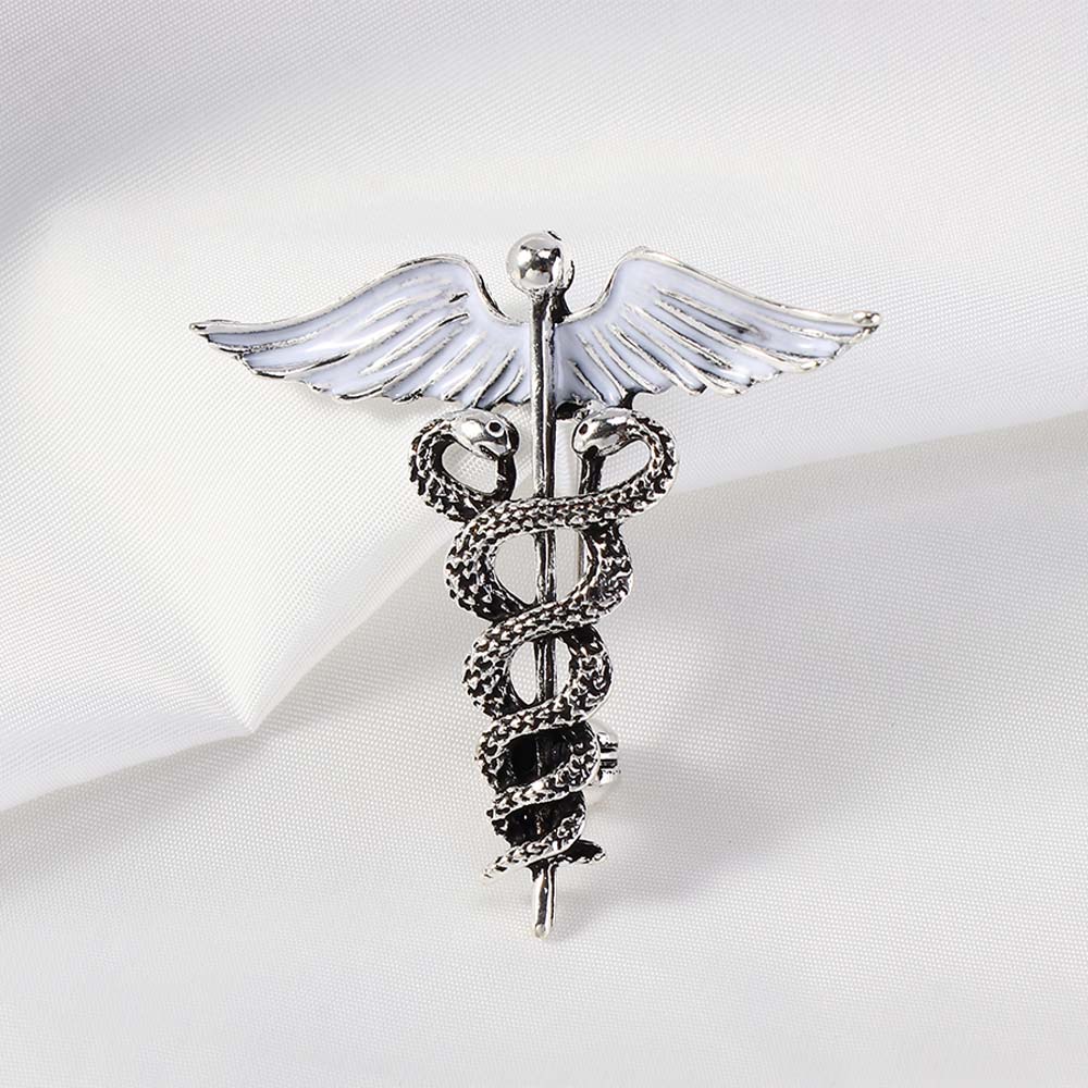 Crystal Caduceus Pins Wing with Snakes Badge Brooches Lapel Pin