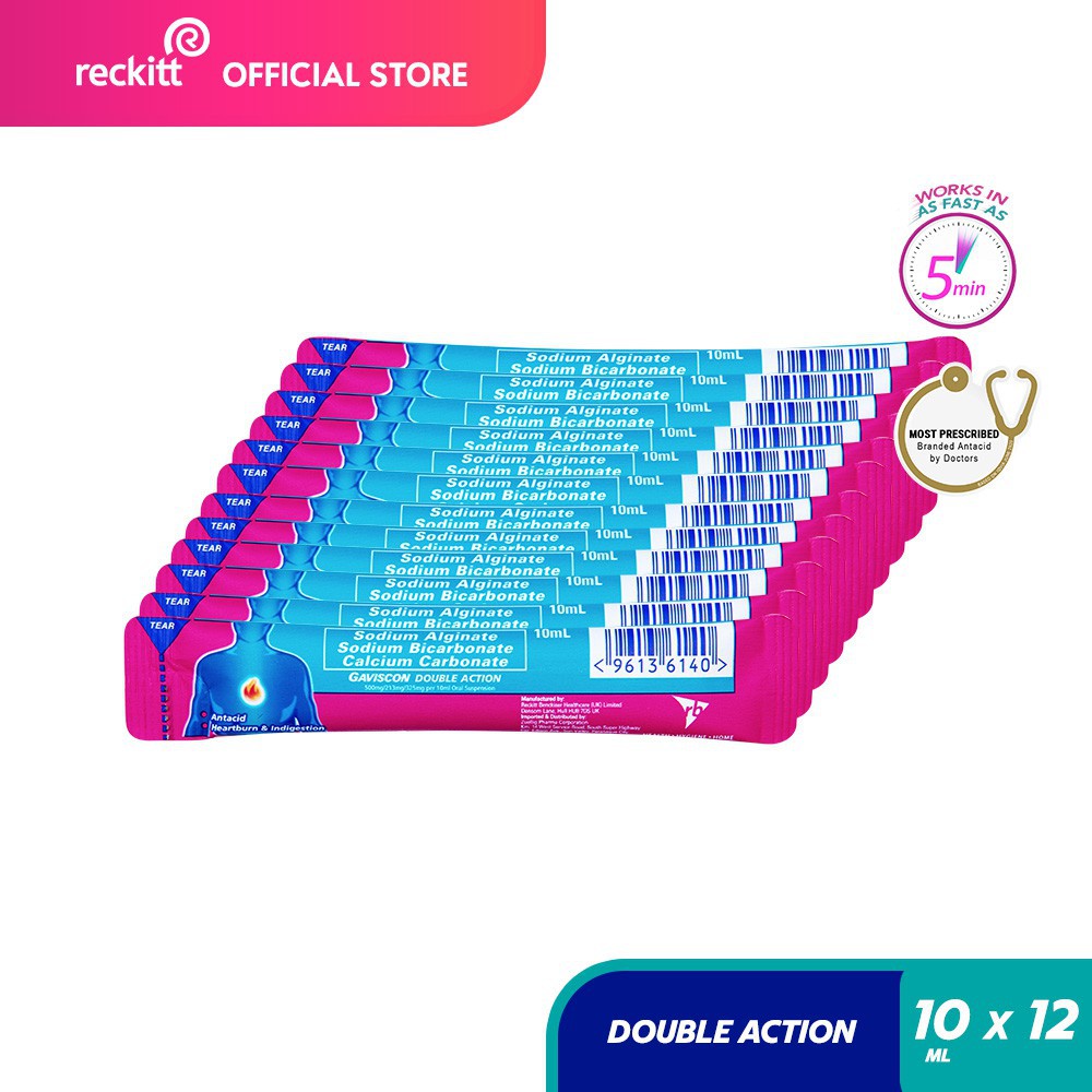 Gaviscon Double Action Antacid Liquid Sachet 10ml Bundle of 12 for Acid