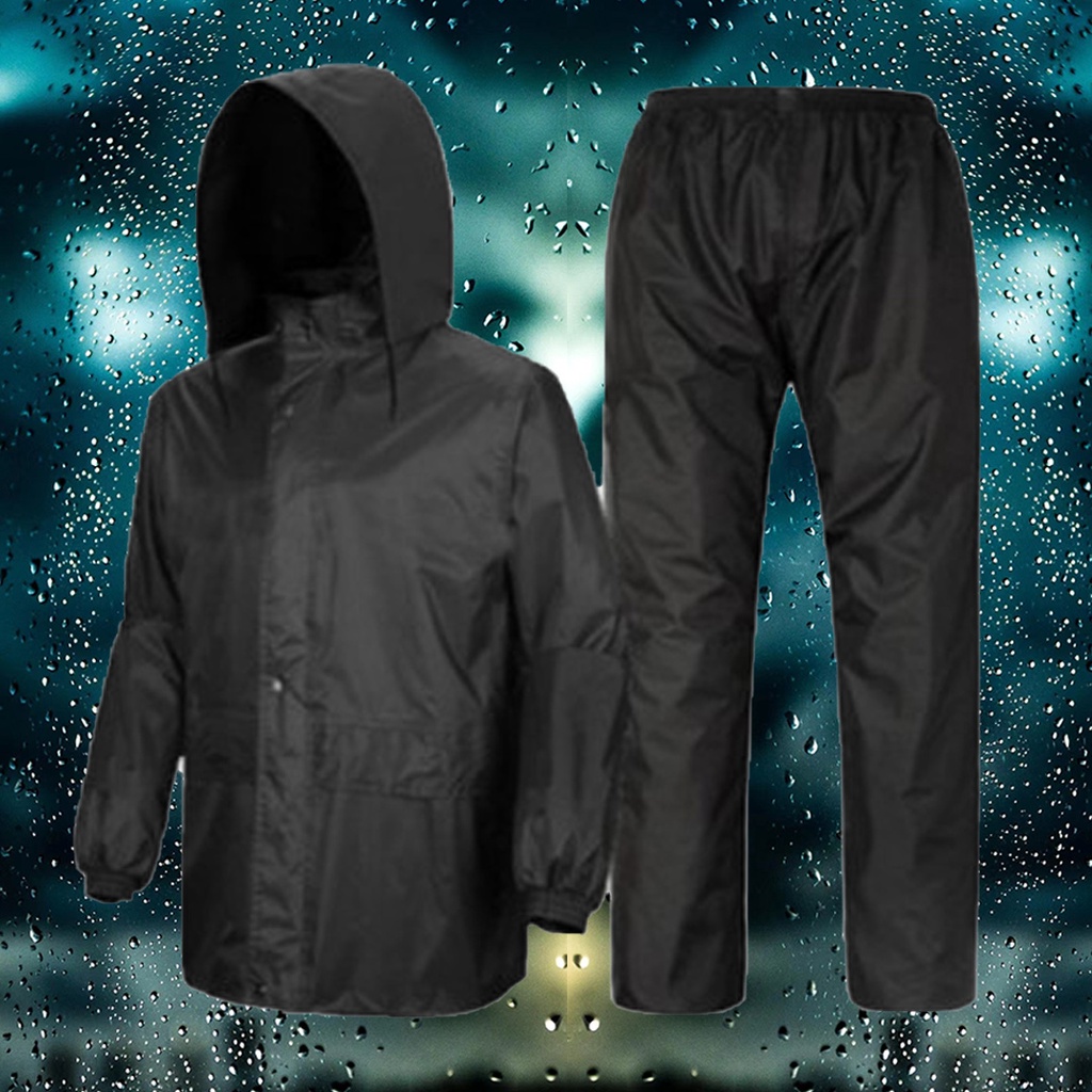 Black Raincoat Women Men Jacket Pants Set Adult Rain Thick Police Rain
