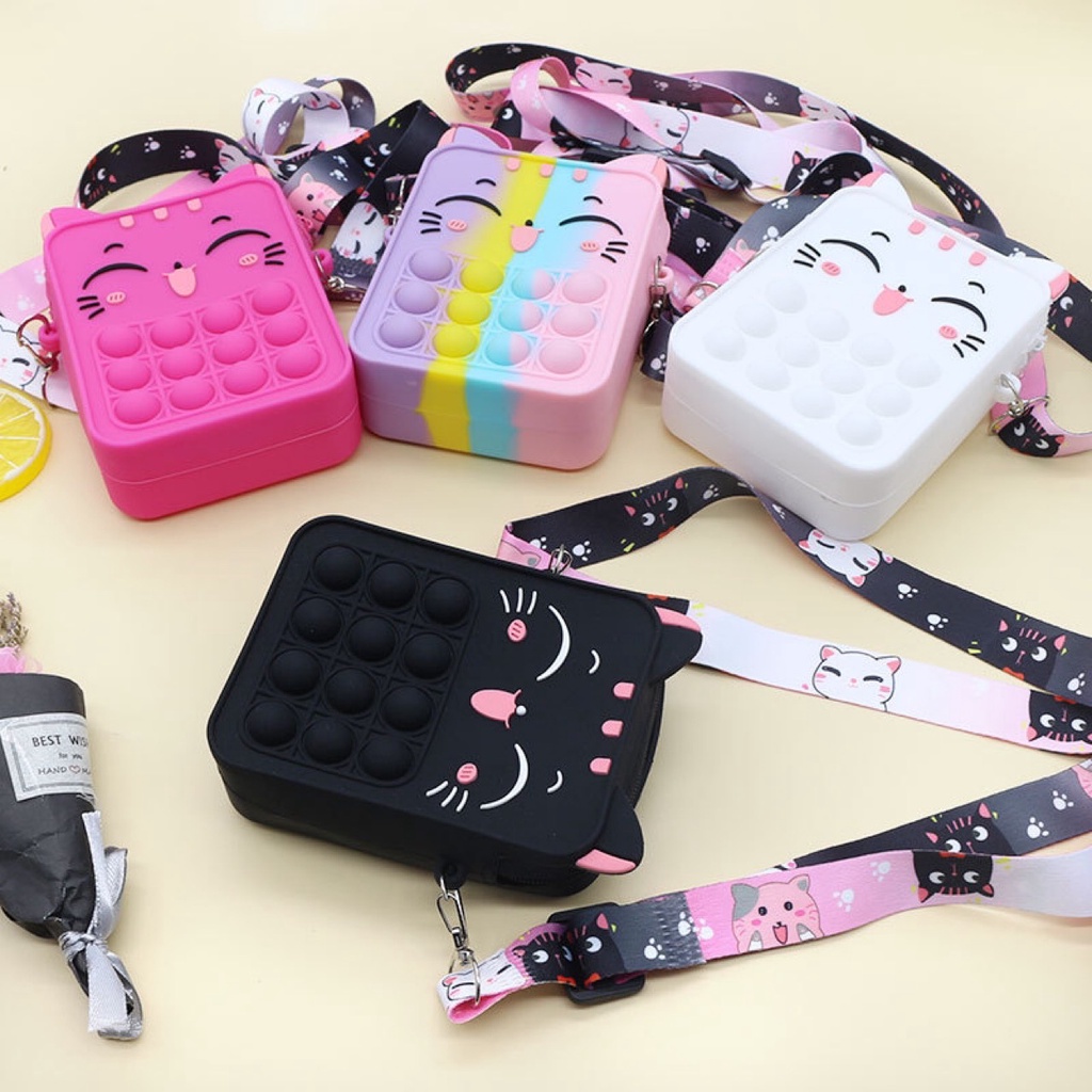 pop it bag Cat Pop It food grade Silicone Messenger Bag kids bag sling