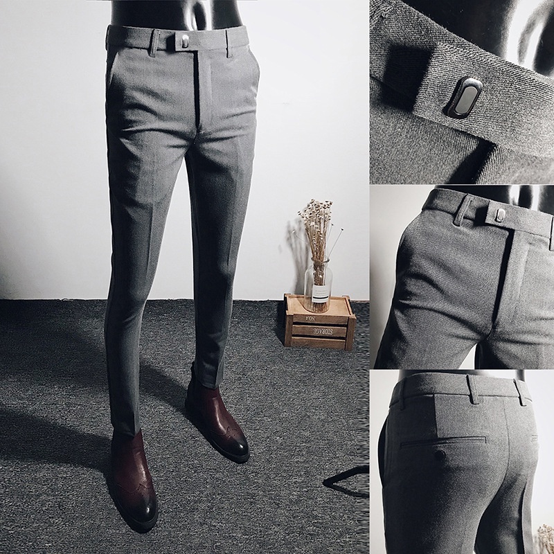 【High quality】Men's strechable Skinny Chinos suit pants Korean pants